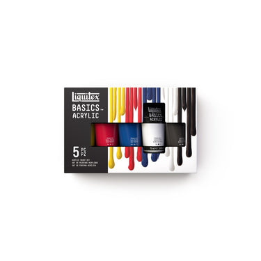 Gros plan du coffret Liquitex Acrylique Basics - 5x75ml sur fond blanc