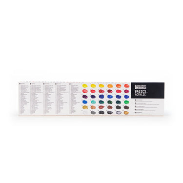 Coffret acrylique Liquitex Basics - 36x22ml [dos de l'emballage]