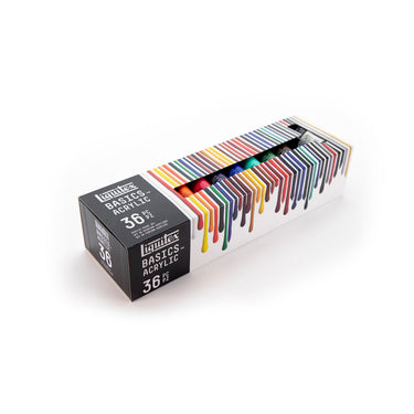 gros plan de la boîte Coffret acrylique Basics - 36x22ml prise sous un angle