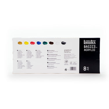 Coffret acrylique Liquitex Basics - 8x75ml [dos de l'emballage]