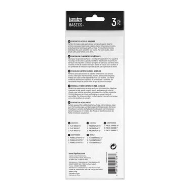 Coffret pinceaux Liquitex Basics - 3 pinceaux poils synthétiques [dos de l'emballage]