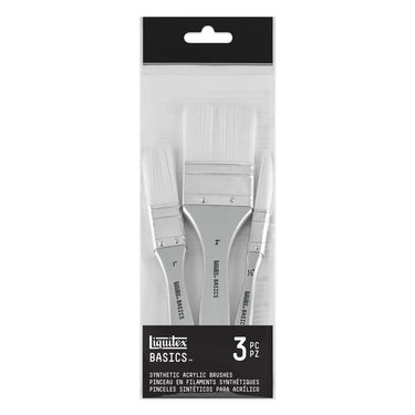 Gros plan du coffret Liquitex Pinceaux Basics - 3 Pinceaux poils synthétiques sur fond blanc