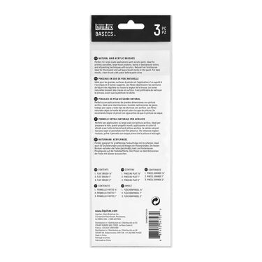 Coffret pinceaux Liquitex Basics - 3 pinceaux poils naturels [dos de l'emballage]