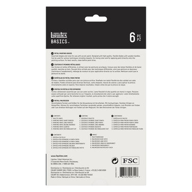 Liquitex Basics - Coffret de couteaux à peindre en métal x6 [dos de l'emballage]