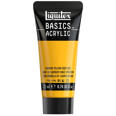 Liquitex Basics, 22ML, Jaune de Cadmium Foncé Imitation (produit en gros plan sur fond blanc)