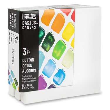 Gros plan du coffret Liquitex Lot de 3 châssis coton - 20 x 20 cm sur fond blanc