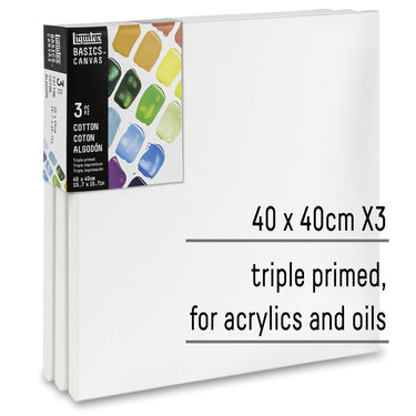 gros plan du produit 3 châssis coton, 40 x 40 cm avec superposition de texte mettant en évidence certains des USPS du produit