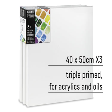 gros plan du produit 3 châssis coton, 40 x 50 cm avec superposition de texte mettant en évidence certains des USPS du produit