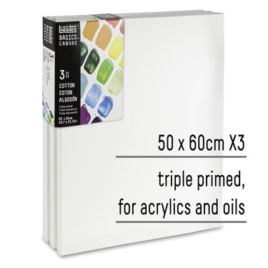 gros plan du produit 3 châssis coton, 50 x 60 cm avec superposition de texte mettant en évidence certains des USPS du produit
