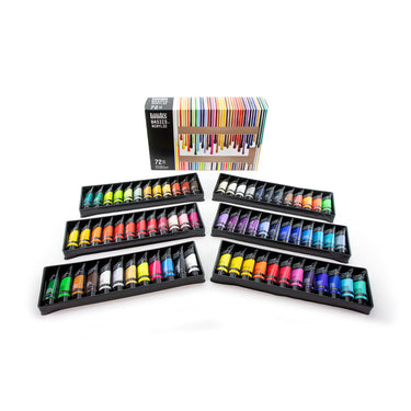 Coffret acrylique Basics - 72x22ml disposés en 6 plateaux noirs, montrant les couleurs du coffret