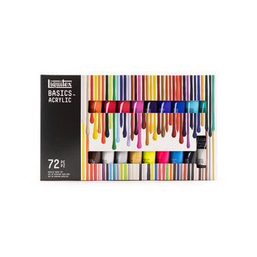 Gros plan du coffret Liquitex Acrylique Basics - 72x22ml sur fond blanc